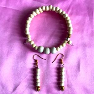 Fashion Jewelry, hand made wire wooden beaded bracelet with earrings to match.